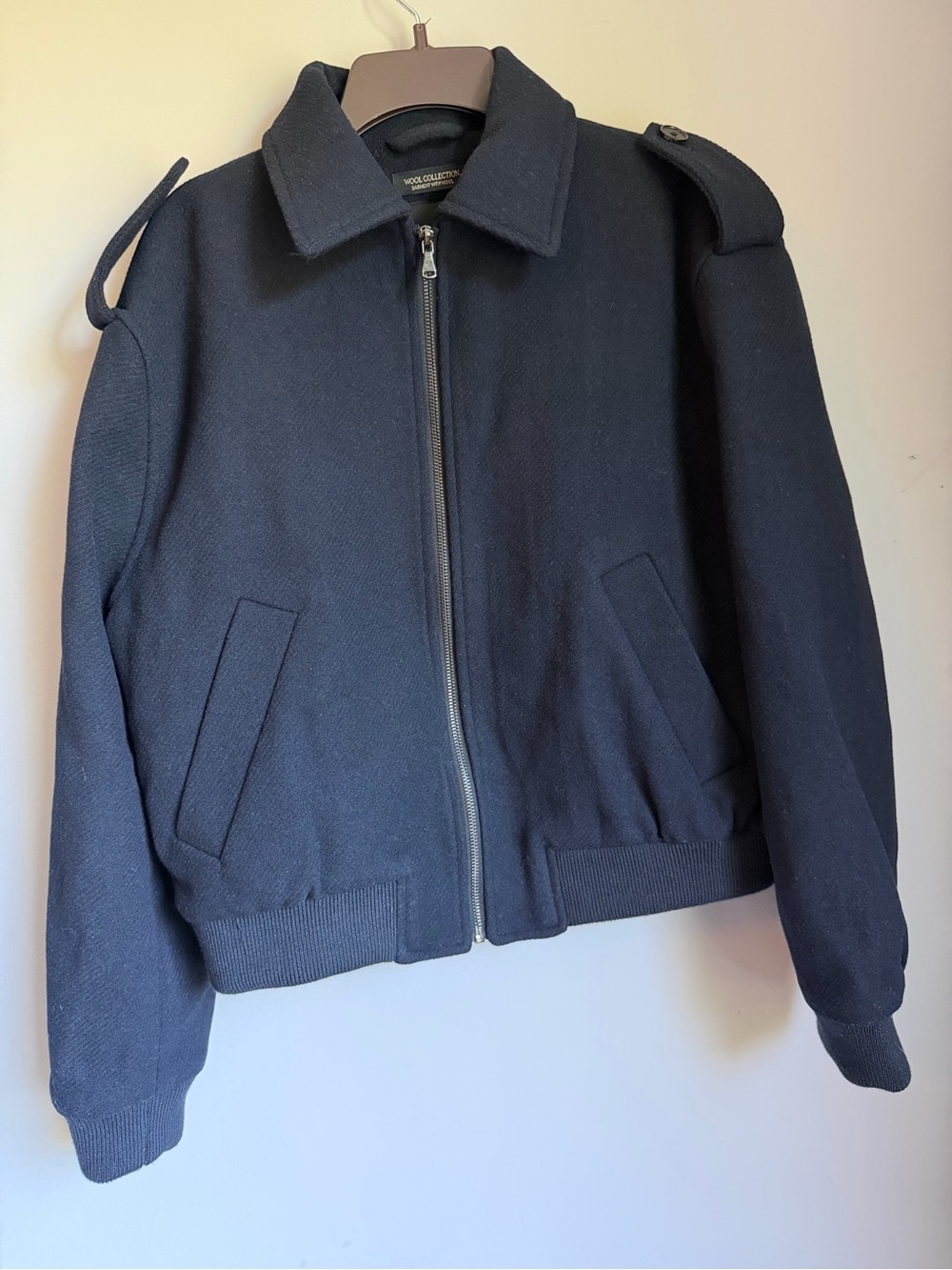 Zara Navy Wool-Blend Bomber Jacket